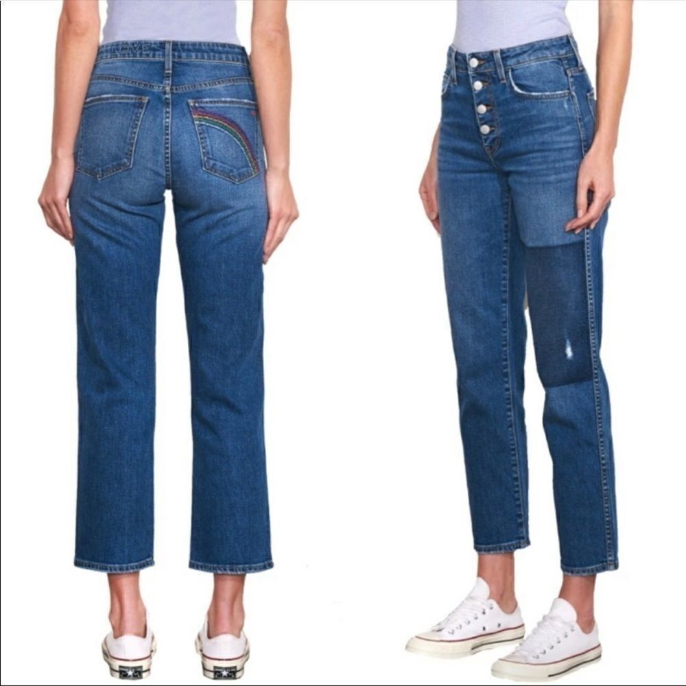 Sundry Rainbow Patch Relaxed Straight Leg Jeans